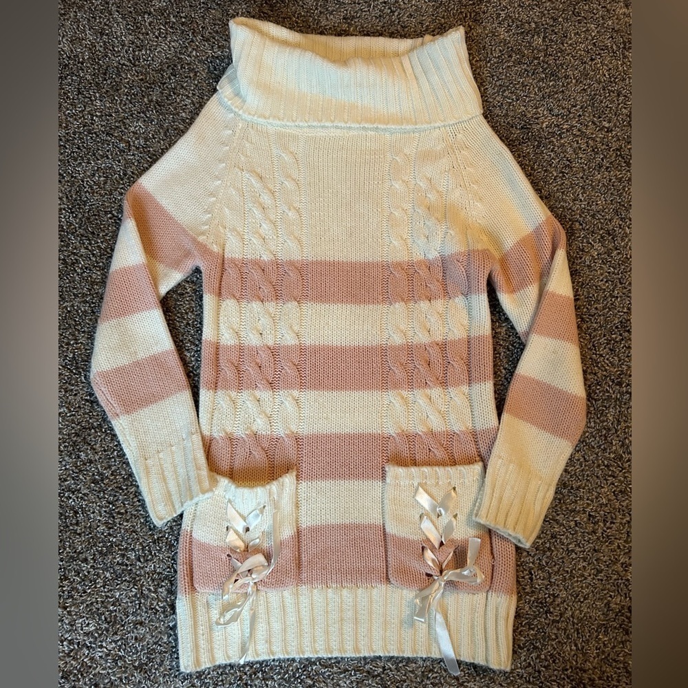 5/$25 Adorable pink and white wide striped sweater with oversized neck size XS-S - Picture 3 of 7